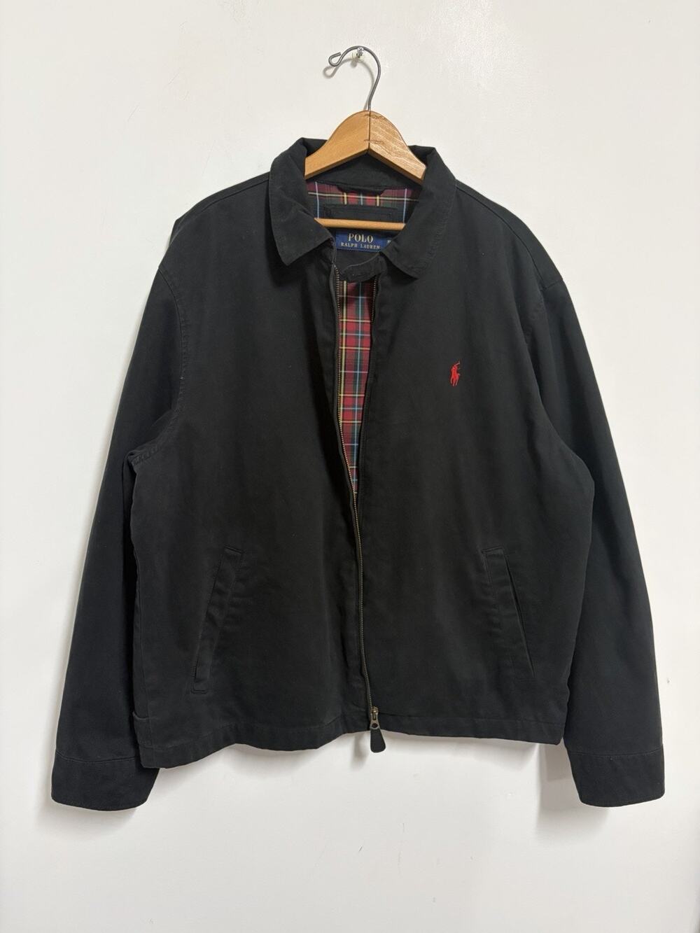Polo Ralph Lauren Harrington Jacket Black Full Zip Plaid Lined Mens XL